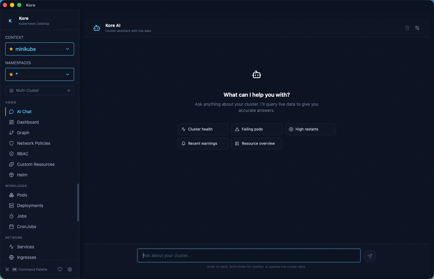 AI troubleshooting panel with cluster-aware suggestions